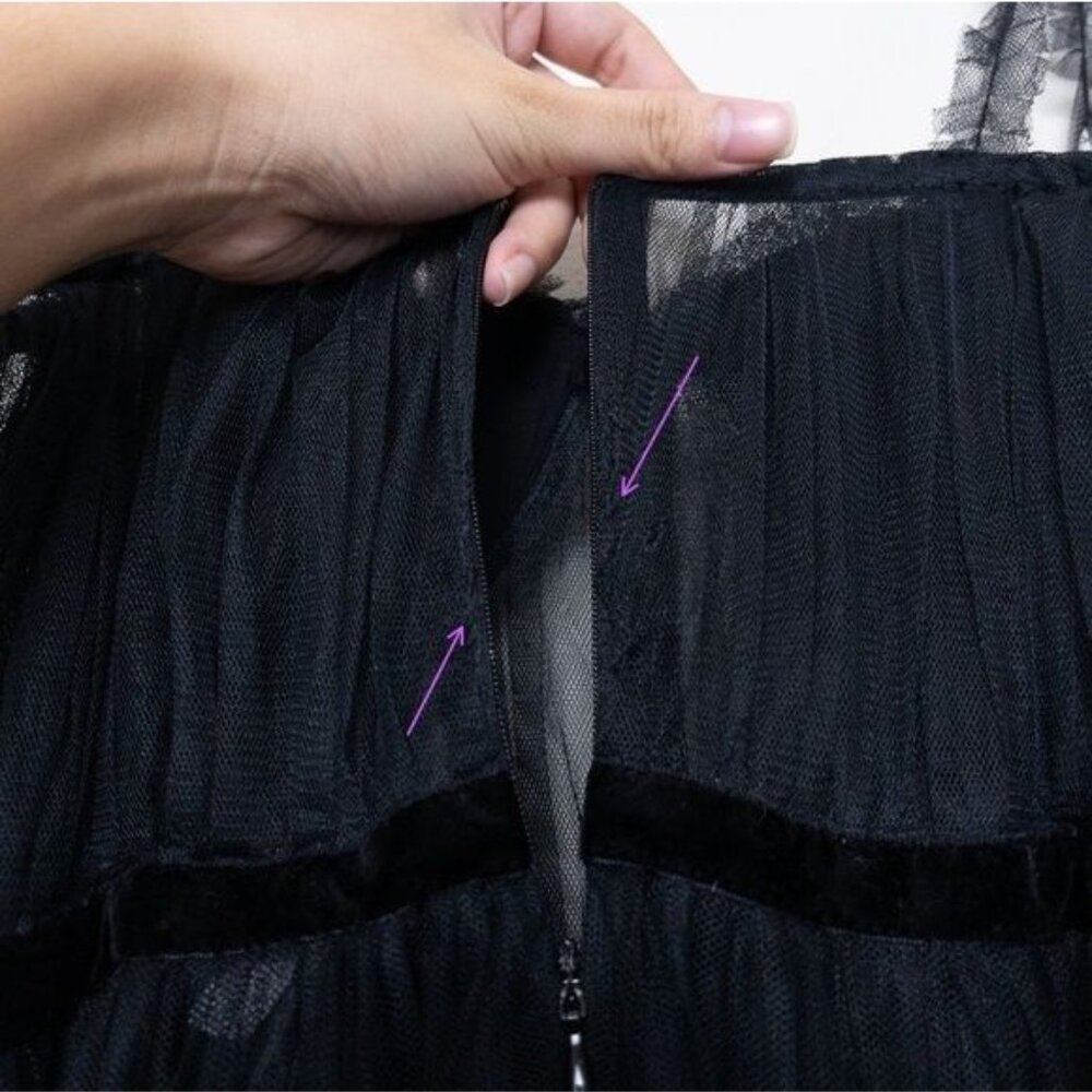 NWT Sau Lee Camille Tulle Ruffle Gown 4 Black Sheer Tiered Bustier Aline - Picture 11 of 14